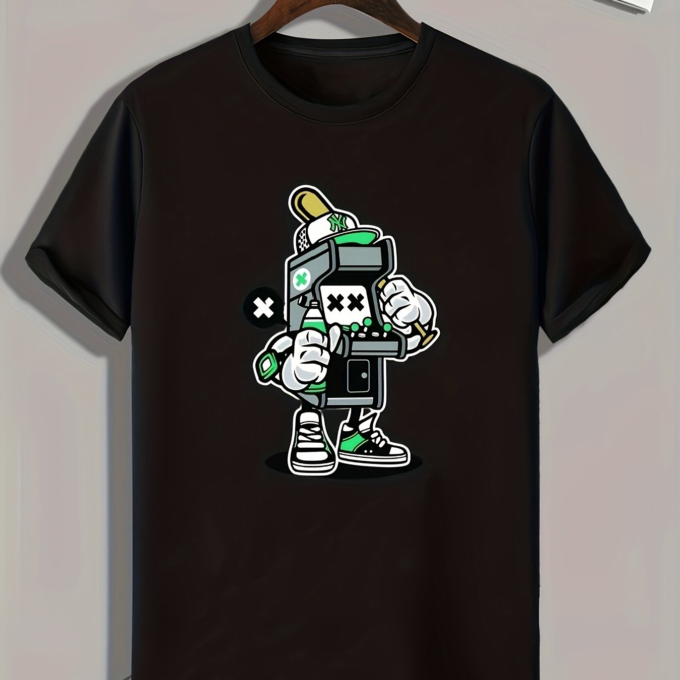 Cartoon Robot Print Men's Graphic T-shirt for Summer