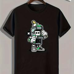 Cartoon Robot Print Men's Graphic T-shirt for Summer