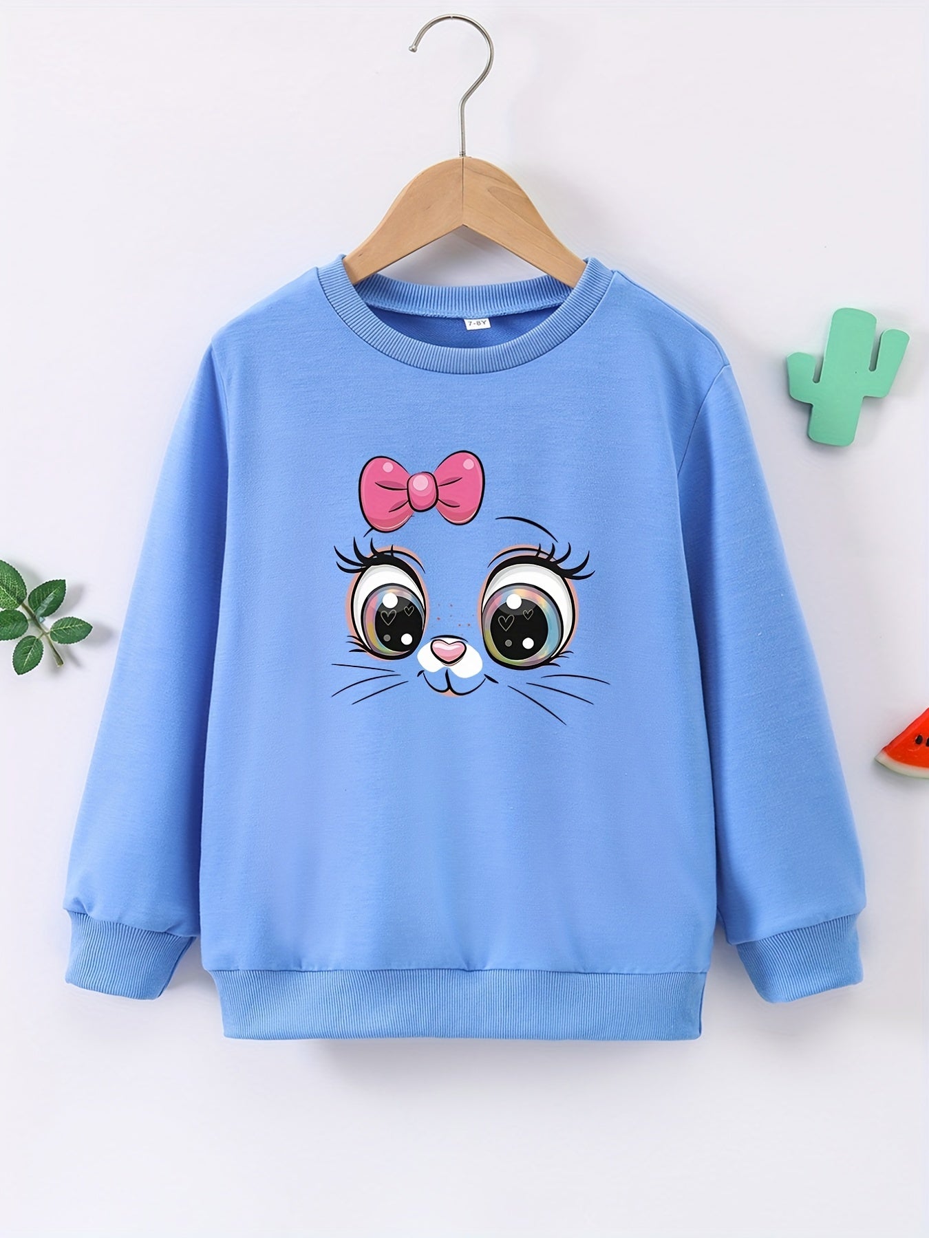 Kitty Face Graphic Pullover Girls Sweatshirt