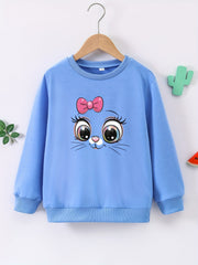 Kitty Face Graphic Pullover Girls Sweatshirt