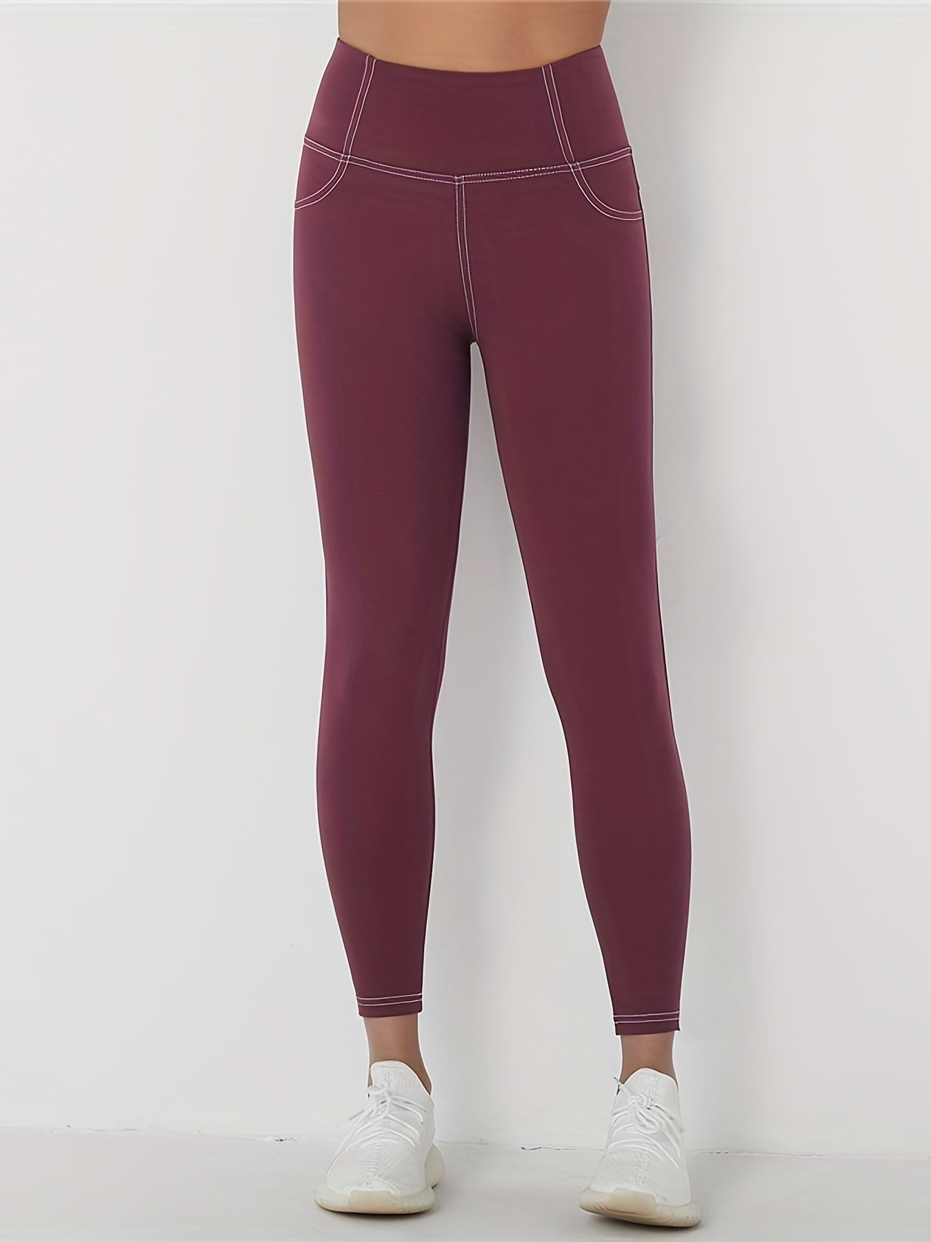 High Waist Sports Leggings Solid Gym Leggings With Pockets