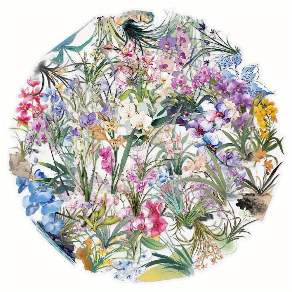 50pcs Orchid Flower Cartoon Stickers for DIY Crafts Suitcases Water Bottles