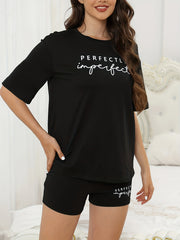Letter Print Pajama Set Short Sleeve Tee Top & Shorts