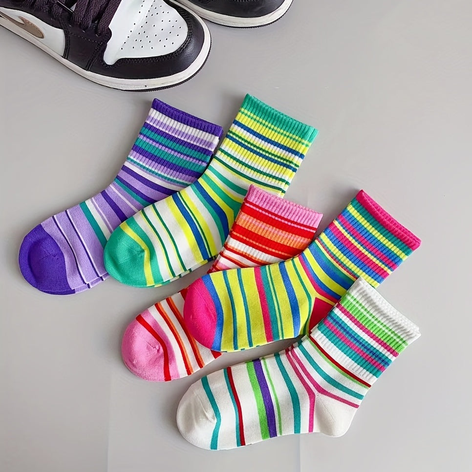 Girls Kids Cartoon Funny Boneless Socks Breathable Comfy Casual Striped Socks