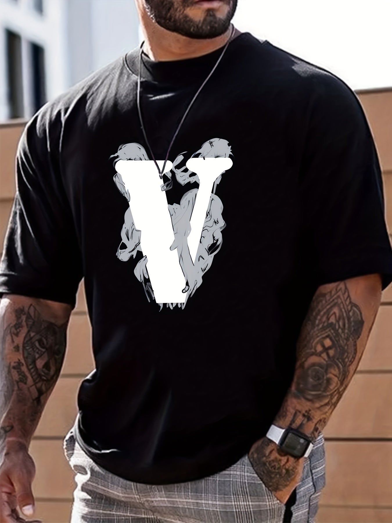 Men's V Print Graphic Tee for Summer