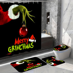 Christmas Shower Curtain Set Holiday Waterproof Removable Shower