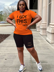 Slogan Print Top & Cut Out Shorts Set