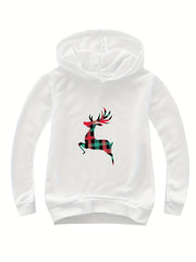 Plaid Reindeer Print Cotton Hoodie for Girls Spring Fall