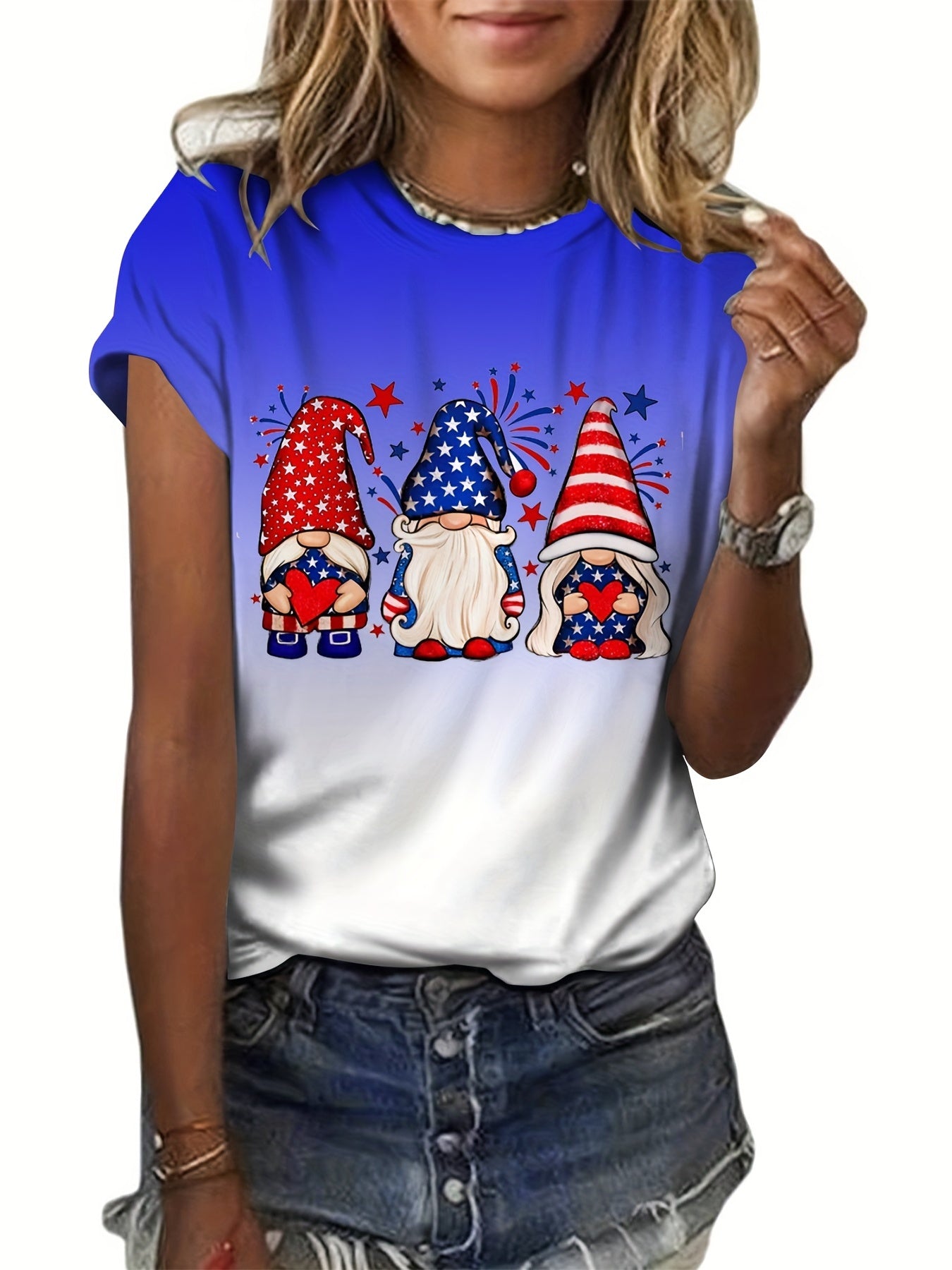 Summer Tie Dye Star Lips Print Short Sleeve T-shirt Women's Tops