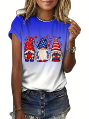 Summer Tie Dye Star Lips Print Short Sleeve T-shirt Women's Tops
