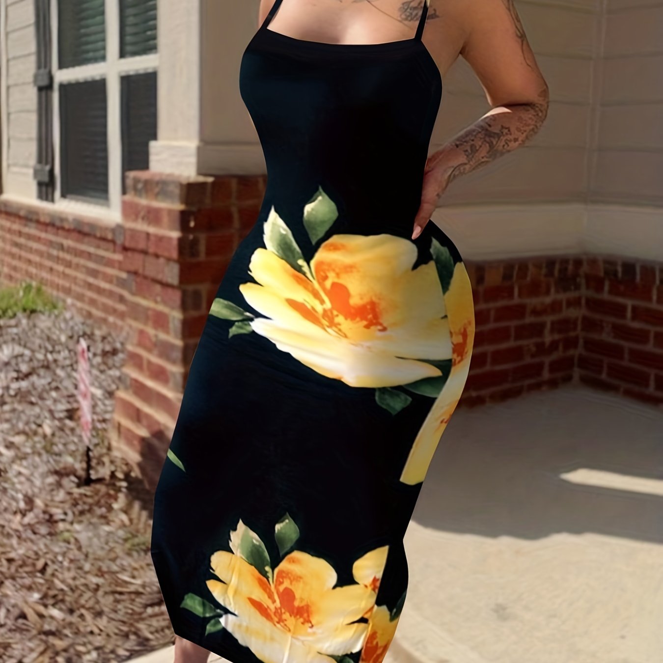 Floral Print Bodycon Maxi Cami Dress