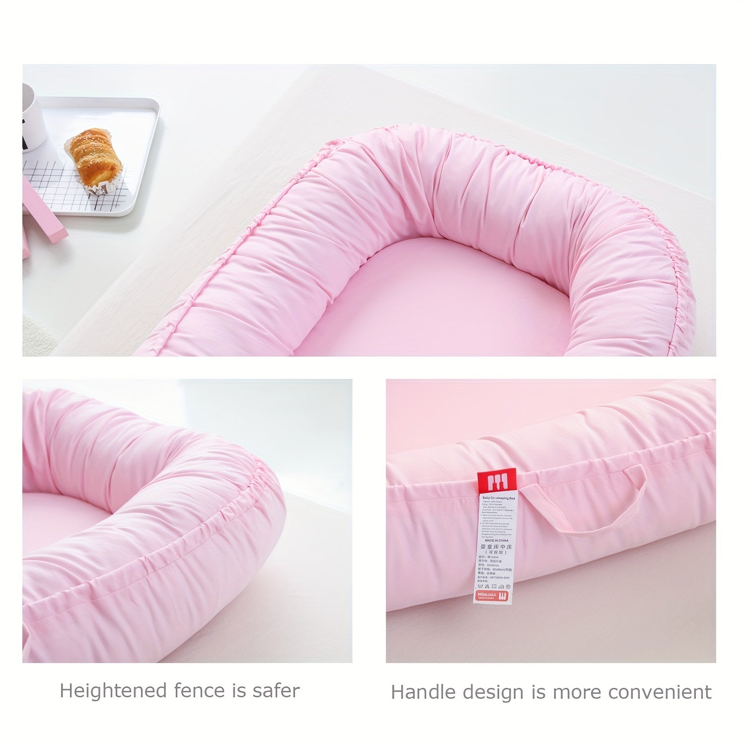 Cotton Solid Foldable Baby Nest Portable Crib Middle Bed Bionic Full