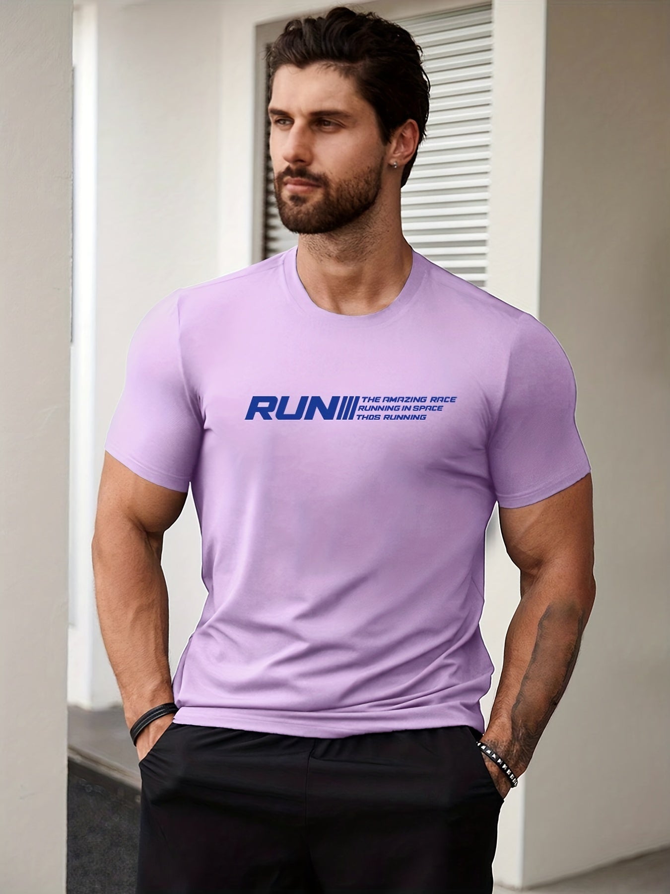 Men's Run Print T shirt Active Slightly Stretch