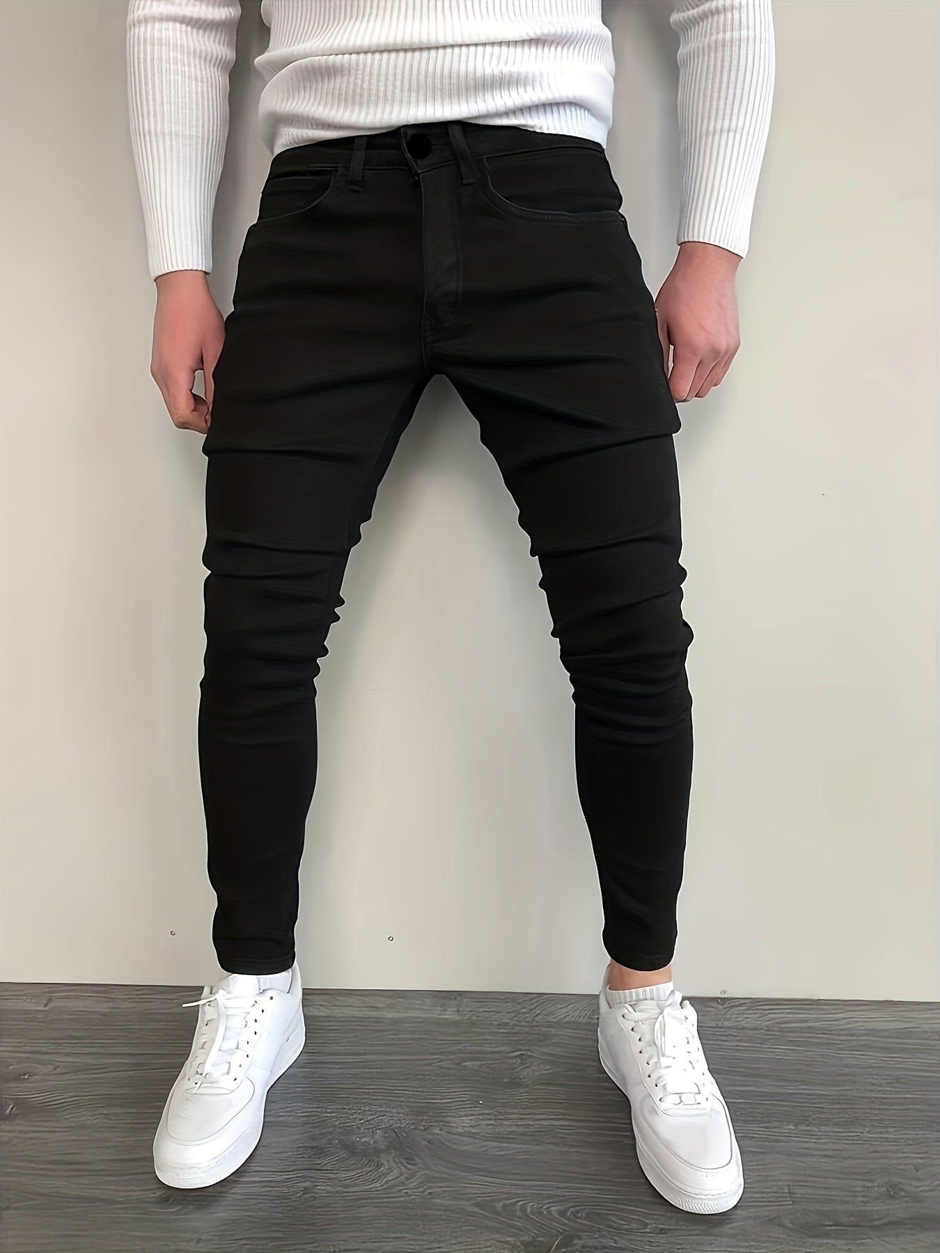Men's Slim Fit Cotton Jeans Casual Street Style Mid Stretch Denim Pants
