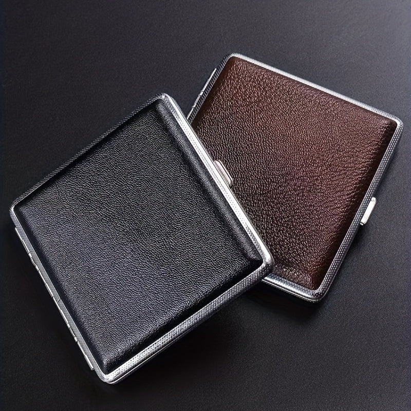 20 Pack Metal Clip Leather Cigarette Case Flip Cover Square Keychain