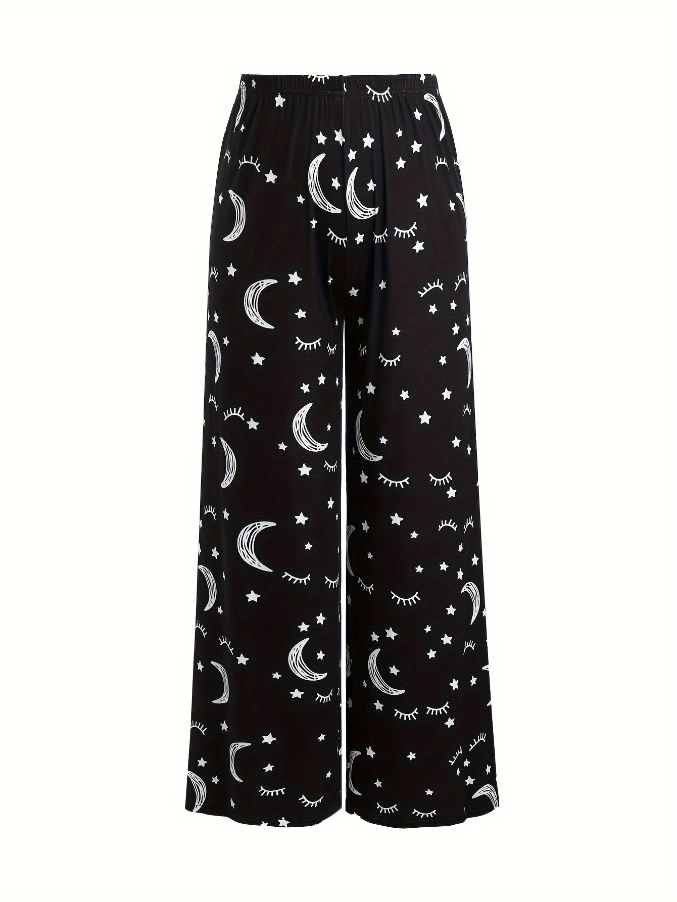 Sun & Moon Print Pajamas Set Short Sleeve Tee & Pants 2 Piece Set