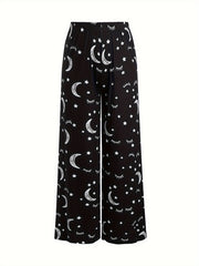 Sun & Moon Print Pajamas Set Short Sleeve Tee & Pants 2 Piece Set