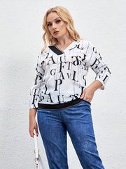 Women's Letter Print V-Neck Blouse