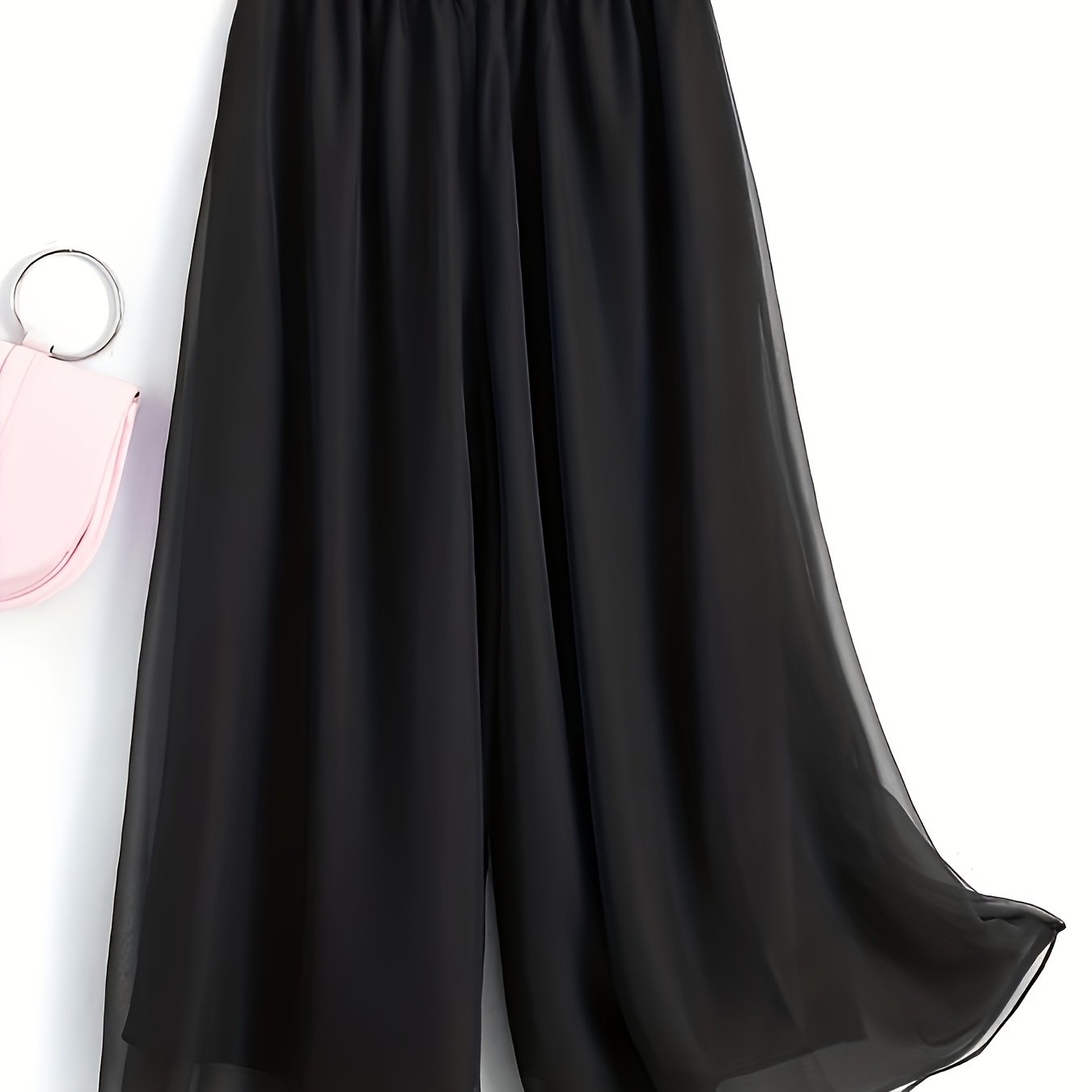 Ruched Wide Leg Pants Elastic Waist Summer Casual Solid