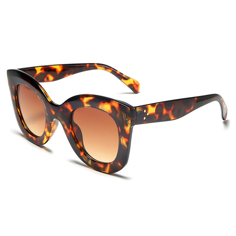 Leopard Print Large Frame Sunglasses Gradient Vintage Shades Glasses