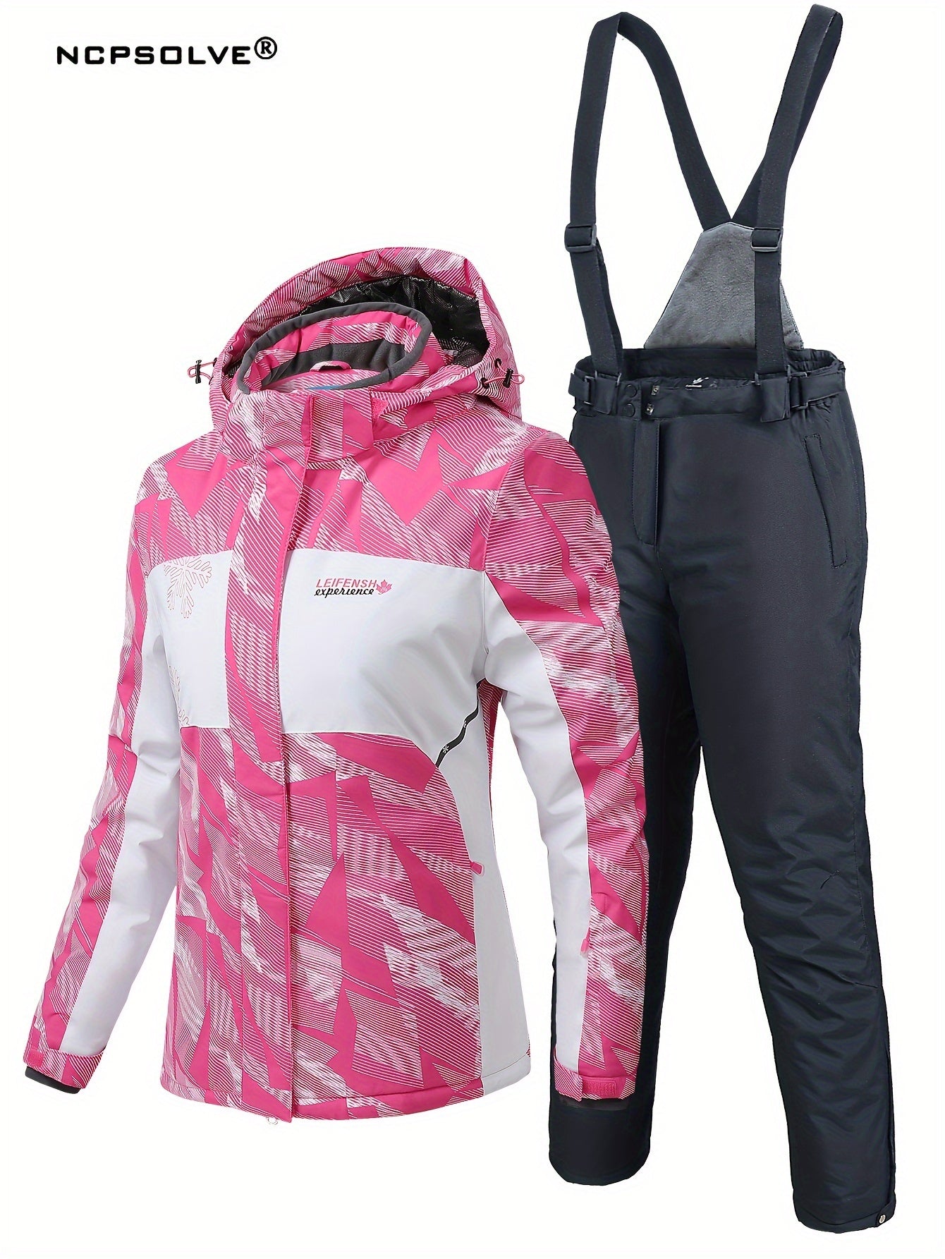 Windproof Ski Set with Hooded Jacket & Suspender Trouser
