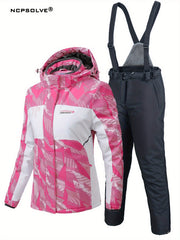 Windproof Ski Set with Hooded Jacket & Suspender Trouser