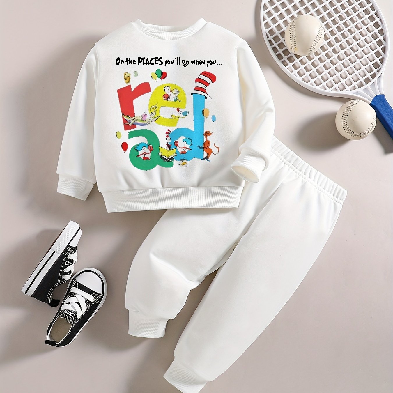 Baby Boy Set Kids Early Educational READ Letter Cartoon Graphic Top Pants Outfit