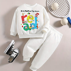 Baby Boy Set Kids Early Educational READ Letter Cartoon Graphic Top Pants Outfit