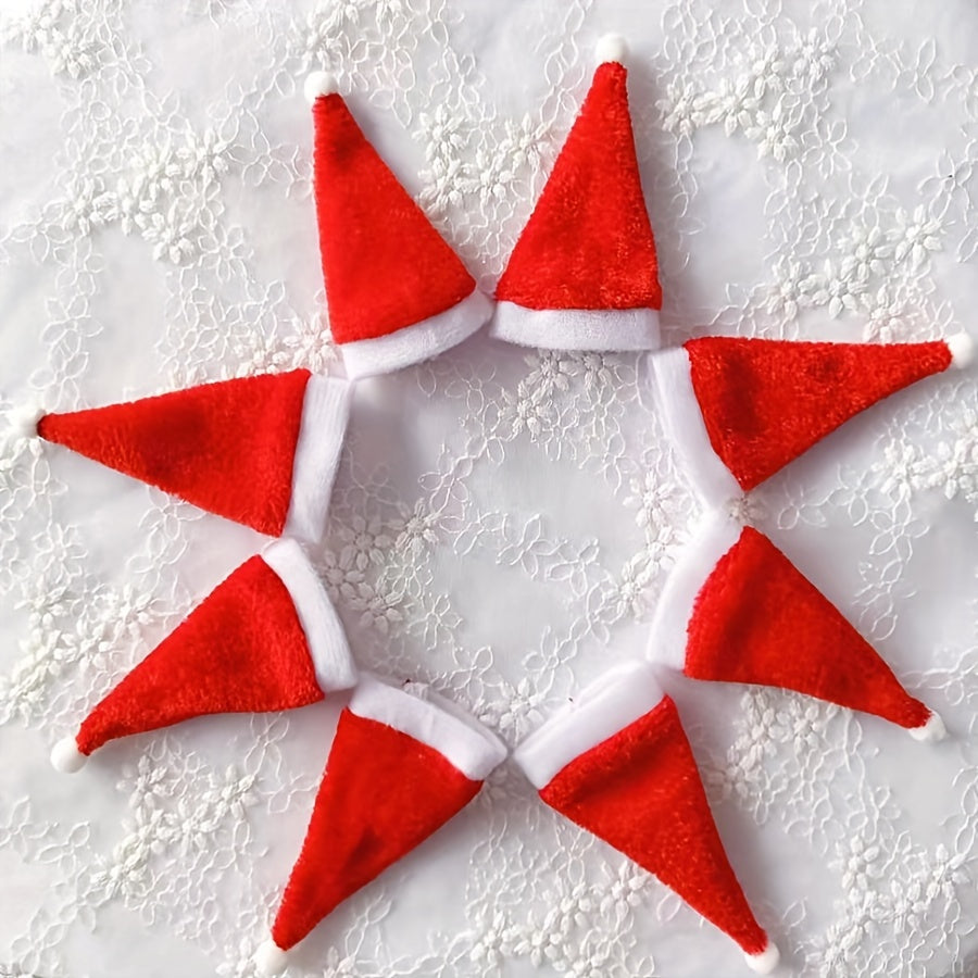 10pcs Mini Christmas Hats 2.36in Wide 3.9in High Red Wine Party Decorations