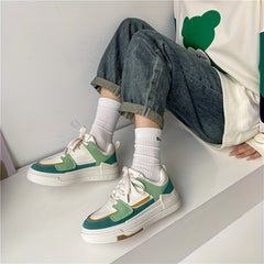 Colorblock Platform Skate Shoes Lace Up Trainers