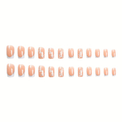 24pcs French Tip Press On Nails Leaves & Glitter Spring Summer Decor