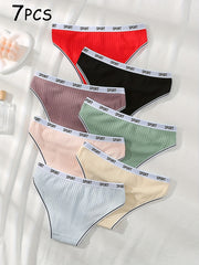 7pcs Ribbed Panties Letter Tape Intimates Lingerie & Underwear