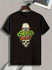Skateboard & Skull Print Men's Tee for Summer