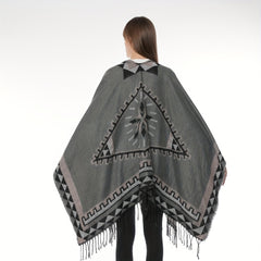 Boho Geometric Jacquard Shawl Tassel Wrap Windproof Cape