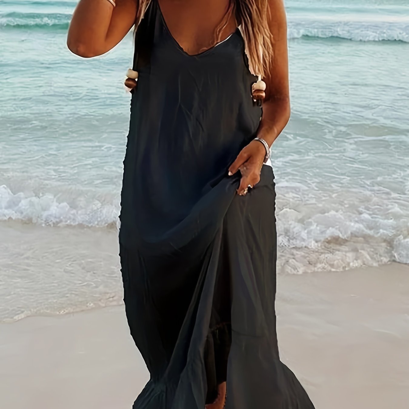 V Neck Ruffle Trim Maxi Cami Dress