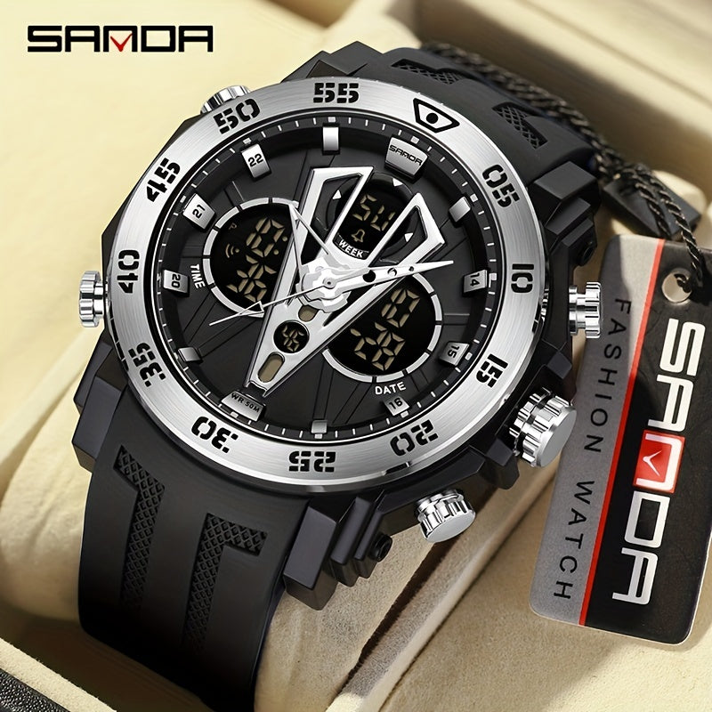 Sanda Men Watch Boys' Watch Big Dial Quartz Watch Waterproof Anti Drop Sports