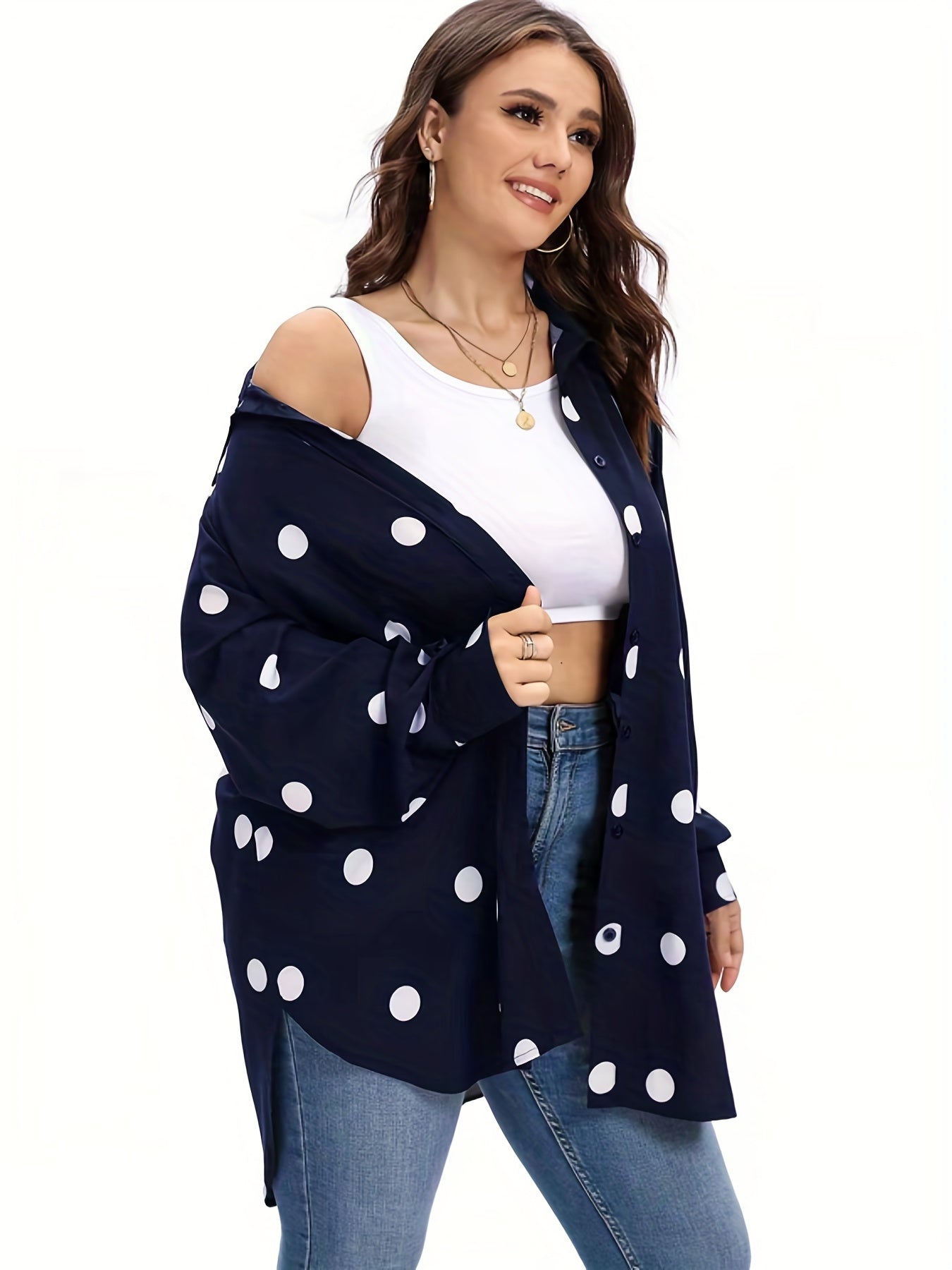 Casual Polka Dot Lantern Sleeve Blouse