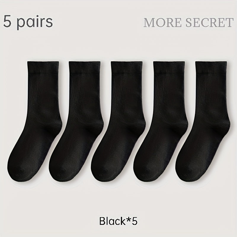 Breathable Mid Tube Socks Women's Stockings 5 Pairs Solid Socks