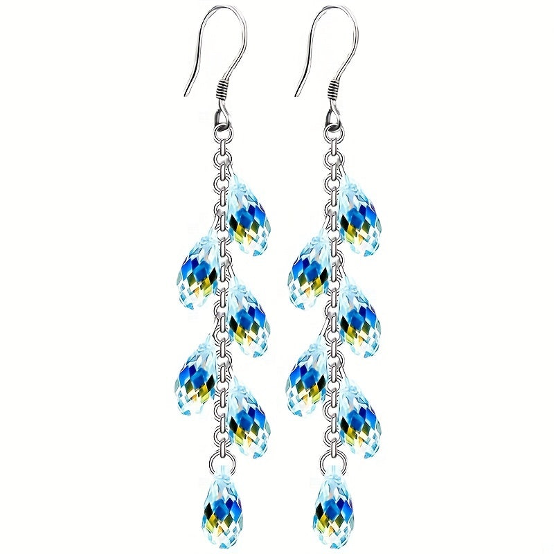 Colorful CZ Water Drop Hook Earrings For Girls