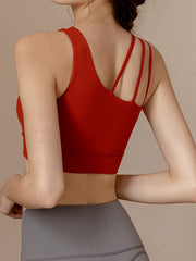 Asymmetrical Neck Sporty Top High Stretch Crop Top