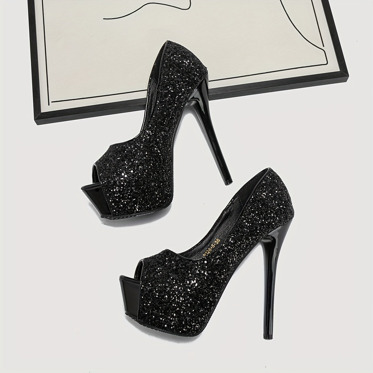 Glitter Sequins Stiletto Heels Peep Toe Pumps Sexy Platform