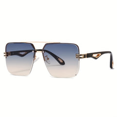 Men's Rimless Sunglasses Vintage Square Frame With Glasses Box