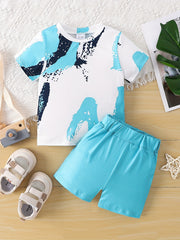 2pcs Baby Boys Graffiti T-shirt & Shorts Set for Summer