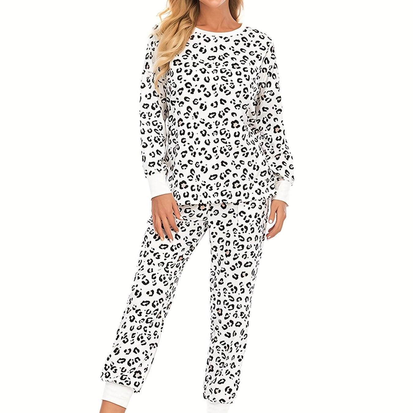Leopard Print Lounge Set Long Sleeve Top & Pants
