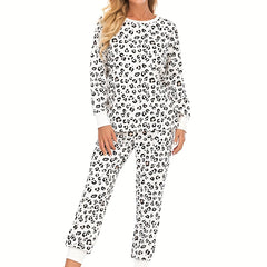 Leopard Print Lounge Set Long Sleeve Top & Pants
