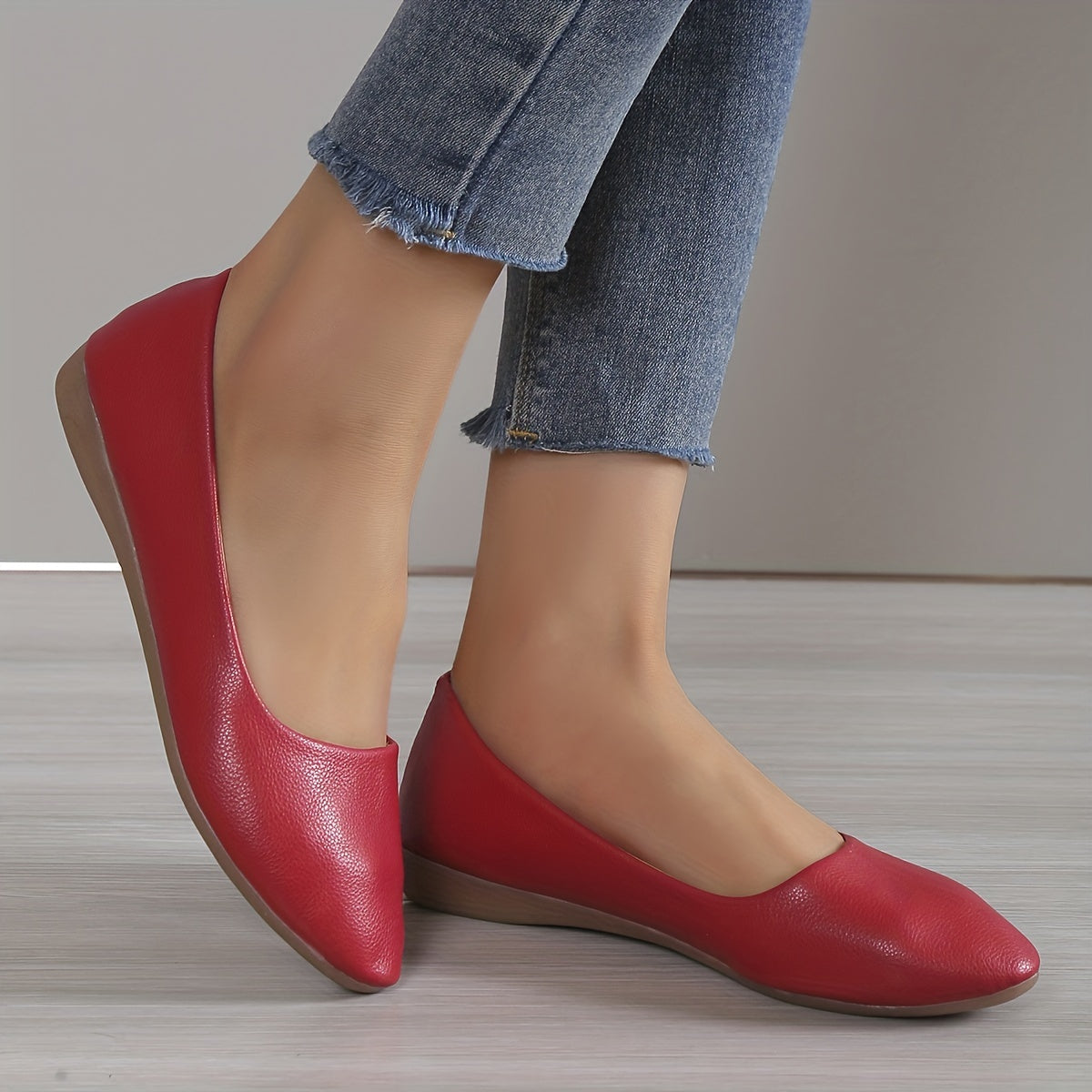 Women's Red Flat Shoes Pointed Toe Slip On Lightweight
