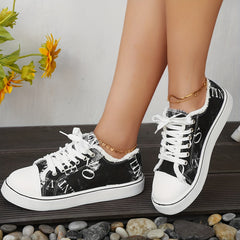 Women's Letter Graphic Canvas Sneakers Low Top Skate Shoes