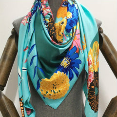 Large Plant Print Square Scarf Soft Sunscreen Shawl Wraps for Women
