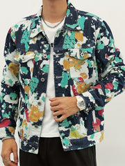 Men's Tie Dye Denim Jacket Street Style Button Up Jacket