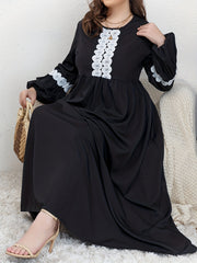 Abaya Dress Women's Plus Contrast Lace Maxi Dress